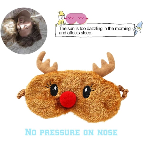 Söt Rensa Sovmask, Mjuk Plysch Ögonbindel Rolig Nyhet Jul Rudolph Sovmask Ögonlock för Barn Flicka