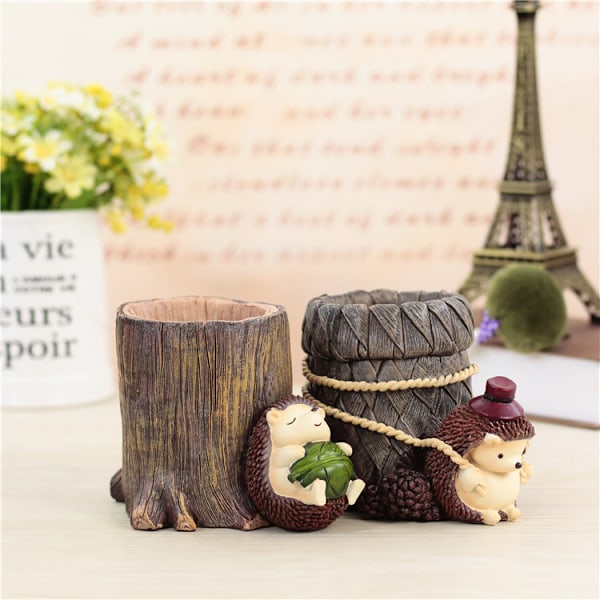 Sød pindsvin skrivebord pen blyant pot holder harpiks skrivebord arrangør beholder skrivebord dekoration undersøgelse bogreol indretning