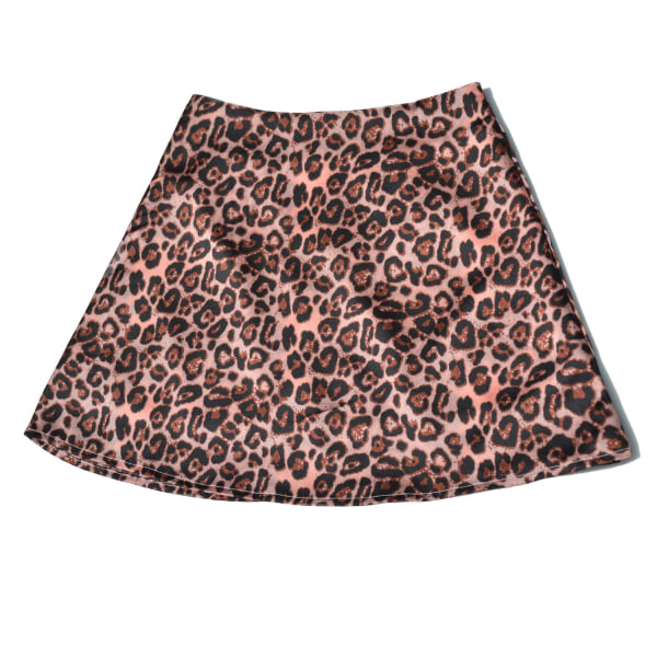 Print för kvinnor med hög midja Layer Satin Short Kjol, Rosa - Leopard, XL