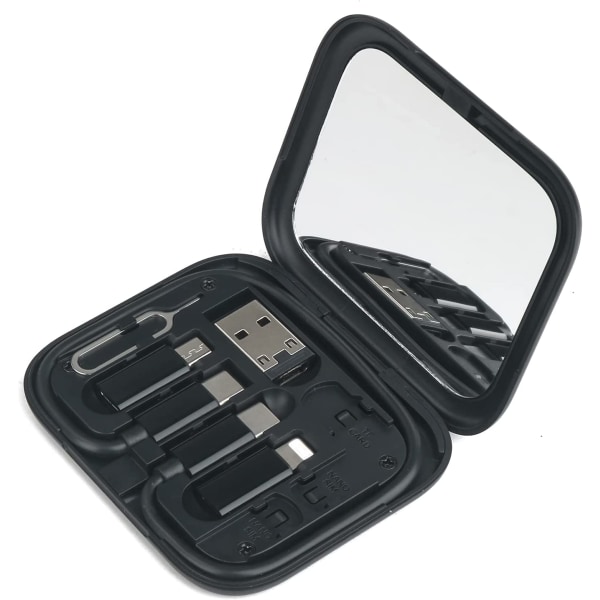 Yinow USB C til C lade- og datakabel med 3 adaptere integrert i lommespeil (svart)