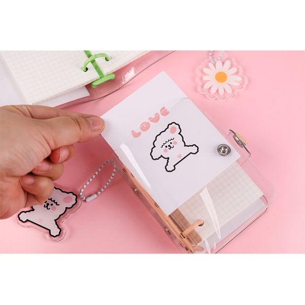 Ny 3-huls løsblads notesbog mini PVC gennemsigtig etui bærbar løsblads spole håndbog