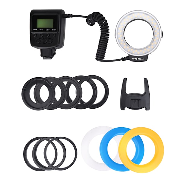 Bärbar LED-ringblixt med adaptrar och färgdiffusorer, fototillbehör för Nikon