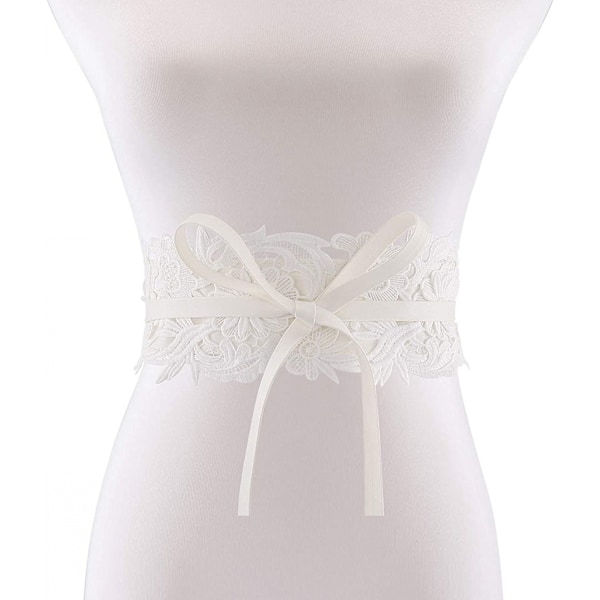 Kvinnors spets midjebälte Obi Bowknot Cinch brett bälte rosett slips wrap Boho korsett klänning midjeband PU läder, vit