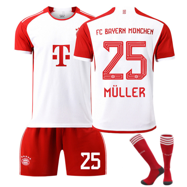 23/24 Bayern Stadium Hjemme Børnesæt med Strømper 25 MULLER 2XL