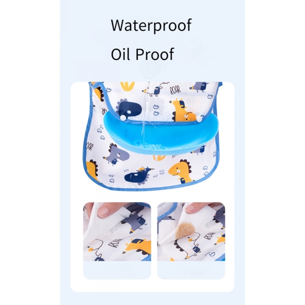 Avtagbara överdragsbyxor för barn Baby Meal Bib Vattentätt ärmlöst förkläde Baby disponibel måltidsficka --- Mörkblå dinosaurie（Stl 90）