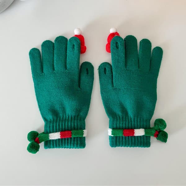 Julehandsker med søde festlige dekorationer, bløde varme åndbare strikhandsker med elastisk håndled til kvinder og mænd, julehandsker til sho green