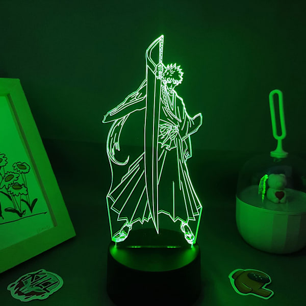 3D Illusionslampa Bleach Light Anime Figur Kurosaki Ichigo Shikai 3D LED Manga RGB USB Nattlampa Födelsedagssängbord Dekoration