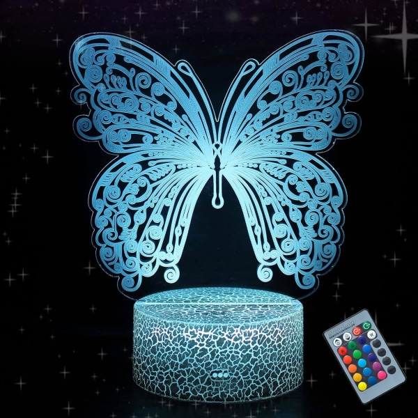 WJ Butterfly Night Light, Birthday Gift for Girls 3D Illusion Lamp Kids Bedside Lamp with 16 Colors Changing Remote Control Butterfly Toys Girls Gifts