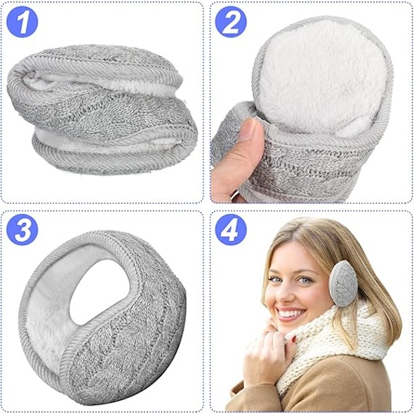 2 par Vikbara Öronvärmare Justerbara Stickade Öronmuffar med Fuzzy Fleece Foder Unisex Luddiga Vinter Öronmuffar