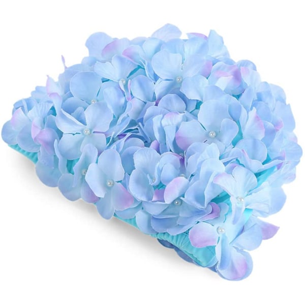 Blomsterblad Dame Badehætte Svømmehætte til Kvinder Retro Svømmehat til Langt/Kort Hår, Blå