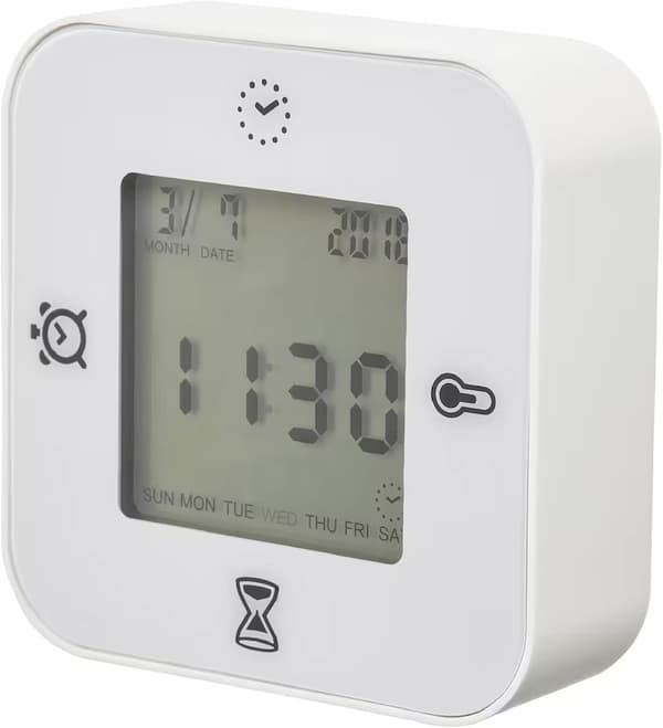 Klocka/Termometer/Alarm/Timer, 4 funktioner Skrivbordsklocka (vit)