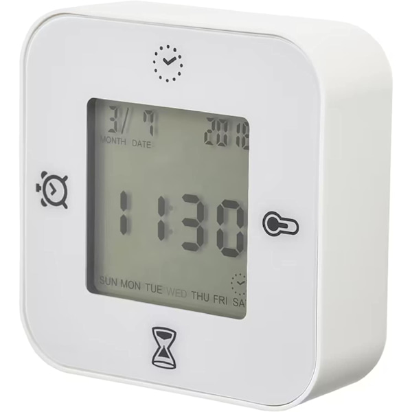 Ur/Termometer/Alarm/Timer, 4 funktioner Skrivebordsuhr (hvid)