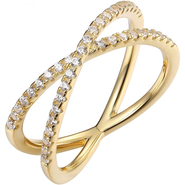 Guldpläterad X Ring Simulerad Diamond CZ Criss Cross Ring för kvinnor ---- Guld ( Storlek 8 )