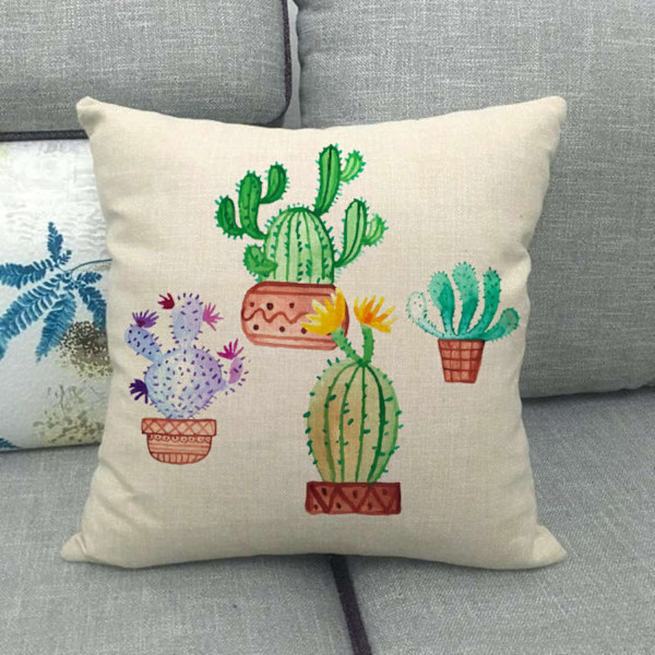 Set med 2 putetrekk i akvarellkaktus Sukkulenter Planter Dekor Lin Putavar Hjem Dekorativ Kvadrat 18x18 Tommer Putavar (Sukkulenter H)