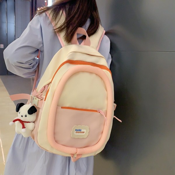 Söt estetisk ryggsäck för flickor, väska för gymnasiet, inbrottssäker Kawaii-laptopväska, skolväska för universitetet, fritidsväska för gymnasiestudenter (rosa)