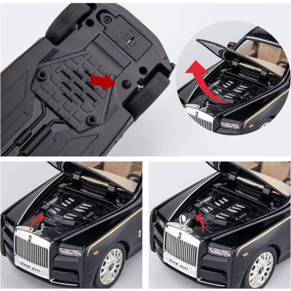 SAYTAY 1/24 Rolls-Royce Phantom modellbil, zinklegering dra tillbaka leksaksbil med ljud och ljus för barn pojke flicka present (svart) ST-001