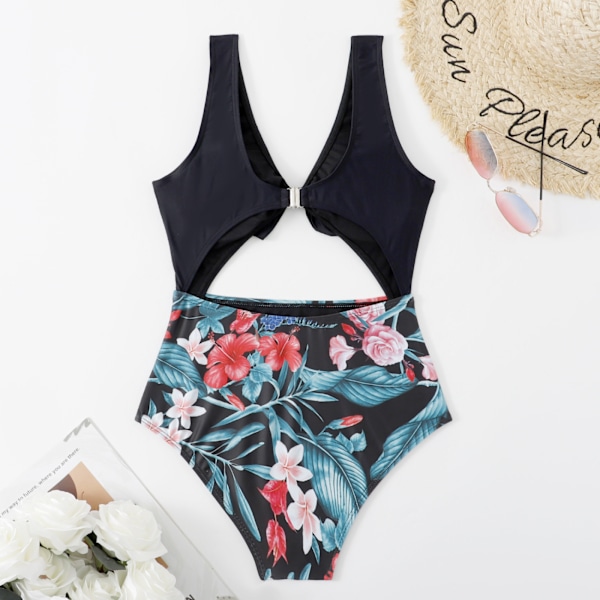 Dame One Piece badedragt sexet sort trim badedragt, L
