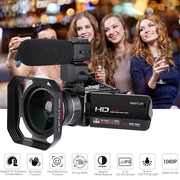 VBESTLIFE HDV Z20 3.0 tum IPS-skärm WIFI 16x digital zoom 1080P DV digitalkamera -