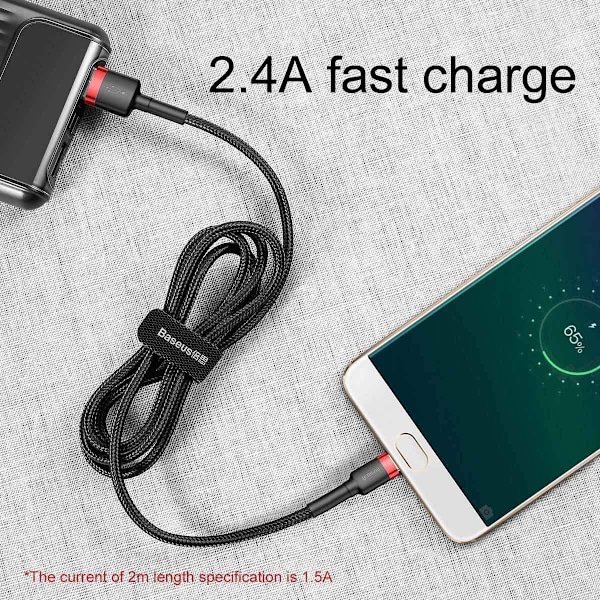 Type-C kaapeli USB Micro 2A lataus- ja datakaapeli 2m, Punainen, Musta