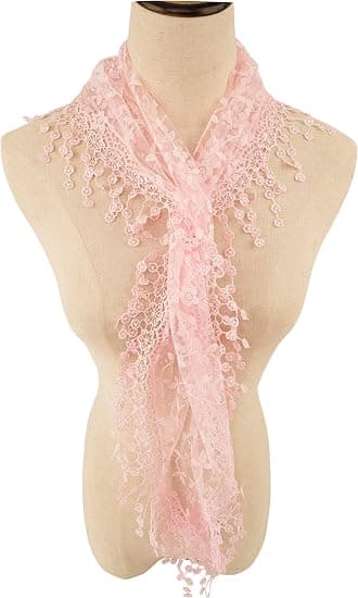 Lätt Mjukt Lövspetsfringes Triangulär Blommig Mode Handduk Halsduk Wrap för Kvinnor, Babyrosa
