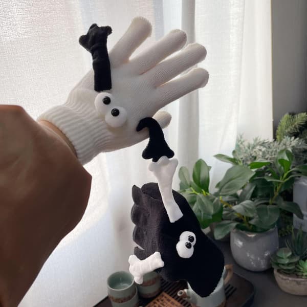 Søde interaktive hånd-i-hånd-handsker til efterår og vinter, varme elastiske handsker med sjovt øjeæble- og tentakeldesign (farverige) colorful