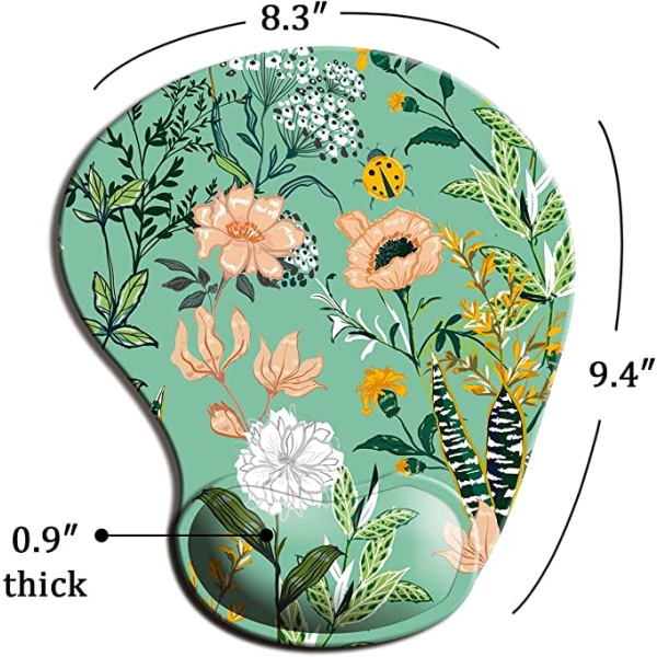 Ergonomisesti muotoiltu hiiren alusta rannetuella, söpöjä hiiren alustoja liukumattoman PU-pohjan kanssa kotitoimistoon, työskentelyyn, opiskeluun, helppoon kirjoittamiseen ja kivun lievittämiseen, vihreä kukallinen