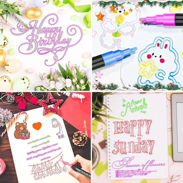 Caliart Påskekurv Fyld, 24-Farve Shimmer Dobbelt-Linje Tegning Doodle Outline Tusser, Teenager Pige Gaver Trendy Ting 12 colors