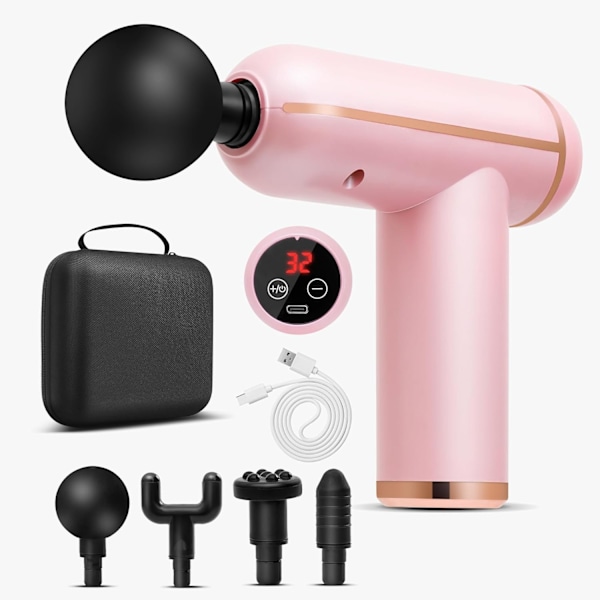 Massage Fascia Gun Mini Deep Tissue Small Massager,Muscle Percussion Pink for Women,Athletes,Super Quiet,Travel Portable Hand held E