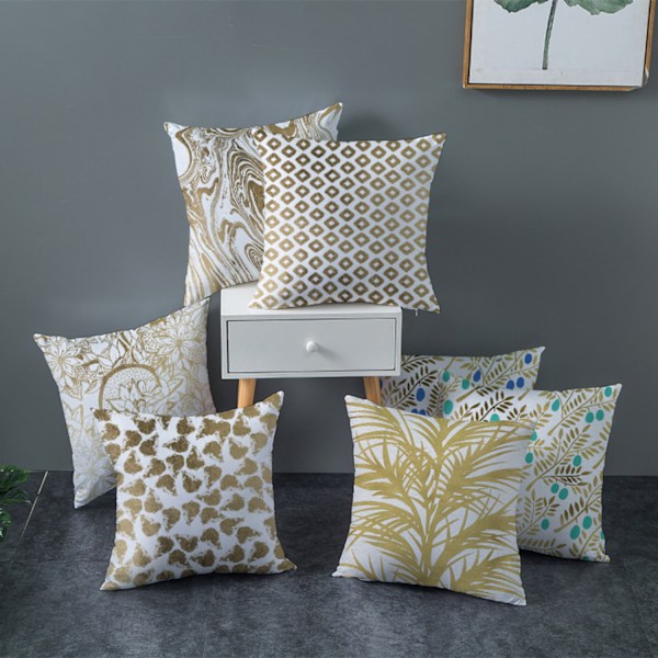 Putetrekk i gull med geometrisk trykk, blader, myke firkantede dekorative putetrekk for sofa, seng, bil (Geometri 3)