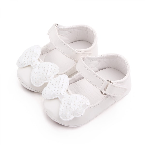 Baby flickor Pojkar Handgjorda Princess Flats Toddler First Walkers Mjukt PU-läder Halkfri Spjälsäng Bröllopsklänning Skor ----- Vit rosett（13cm）