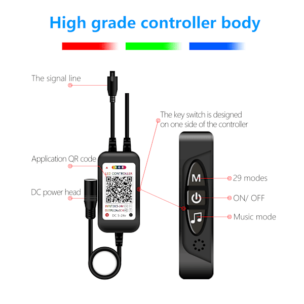 Bluetooth Fod Stemmeaktiveret LED Bil Rytmelys-Y11 [Bluetooth APP + Knap + Fjernbetjening] Sort og Hvid Skal (Et Sæt)