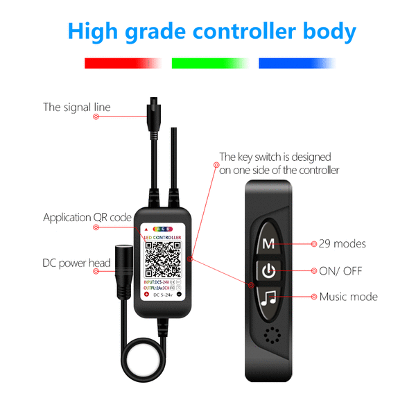 Bluetooth fot-aktivert LED-bilrytmelys - Y11 [Bluetooth-app + knapp + fjernkontroll] svart og hvitt skall (ett sett)