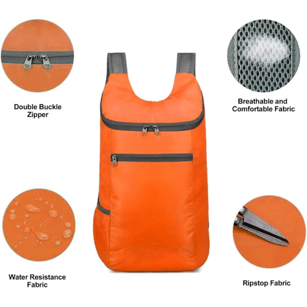 Vikbar Ryggsäck, 20L Lättviktig vattenavvisande Rese Vandringsryggsäck för Utomhussporter Camping Dagsryggsäck orange