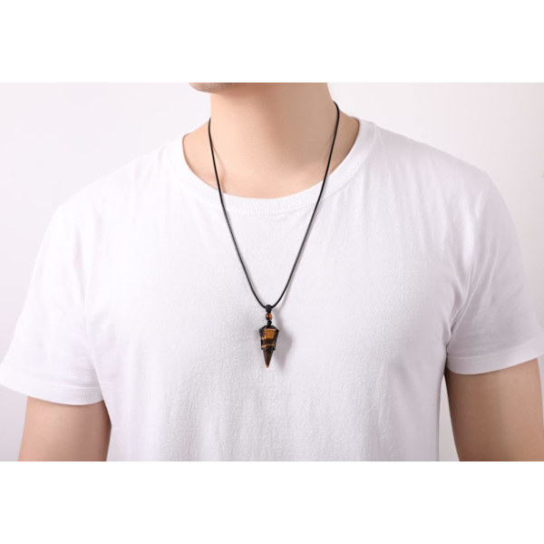 Helbredende krystallstein spiss kjede justerbar svart tau naturlig edelsten anheng halskjeder smykker for menn kvinner 2Tiger Eye Stone