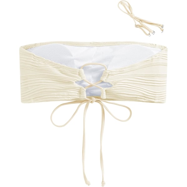 Kvinnor 2 Delar Bandeau Baddräkter Ribbade Spets Upp Strapless Bandeau Bikini Set Hög Skuren Baddräkter 5-top Only-2beige S