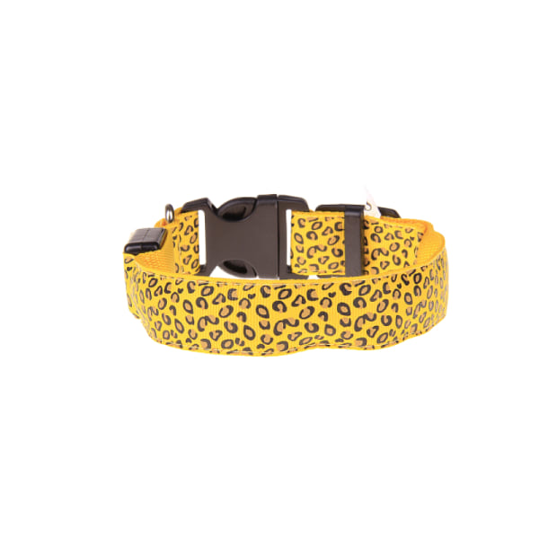 2 LED-lysande hundhalsband med leopardblixt valphalsband nattsäkerhetsbelysning justerbart halsband (S, gul)