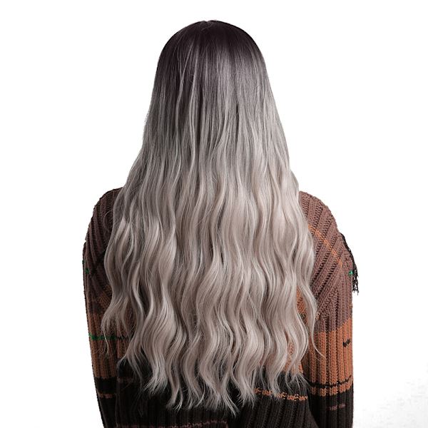 lc202‑2 Svart Gradient Beige Lång Vågig Peruk Kvinnor Långt Hår Peruker Falskt Hår 65cm