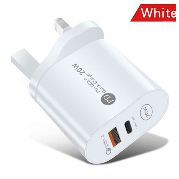Ny PD12W mobiltelefonlader 5V2.4A ladehode type-c PD ladehode europeisk og amerikansk britisk standardadapter hvit
