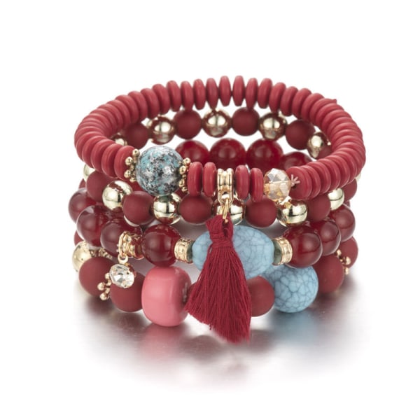 1 st Set med Bohemiska Träpärlor Armband för Kvinnor Flerskiktade Tassel Stackbara Pärlor Charm Stretch Statement Armband Set