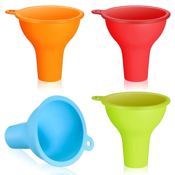 4-pack Silikon Trattset, Bred Öppning - Flexibla Konserverings- & Kryddtrattar för Burkar, Flaskor & Konserver, Viktigt för Kök & Restaurang