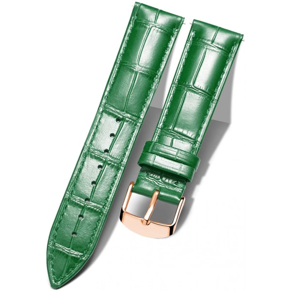 AVEKI Watch i äkta läder Flerfärgat vattentätt för män, kvinnor, GR-grön (15 mm)