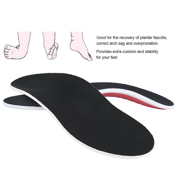 Unisex Plattfot Ortopediska Innersulor Arch Support Plantar Fasciit Smärtlindring Korrigering Fotdyna (Röd BottenSvart Yta L: 4146)