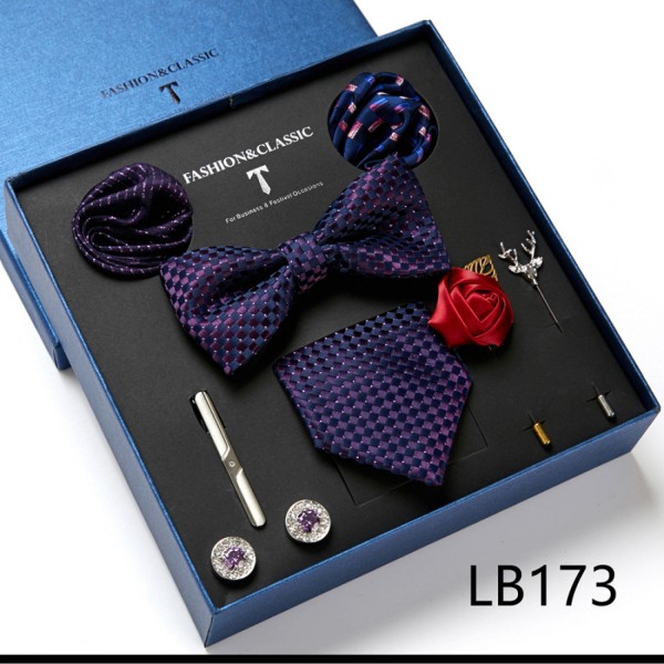 Rutiga slipsar rutig set med näsduk manschettknappar klassisk rand, LB173