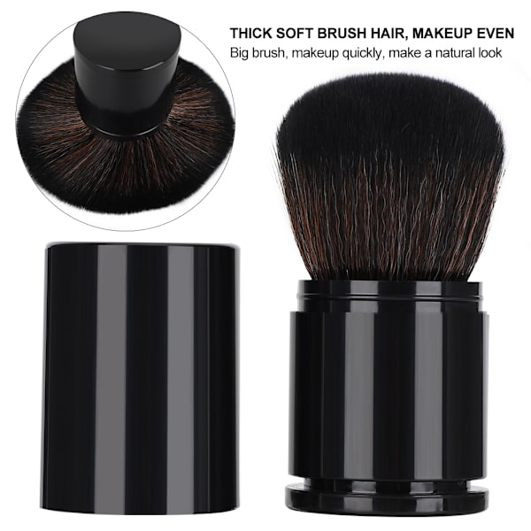 Indtrækkelig makeupbørste til blush, pudder og foundation - Kosmetisk børste til kvinder - Skønhedsværktøj (sort)