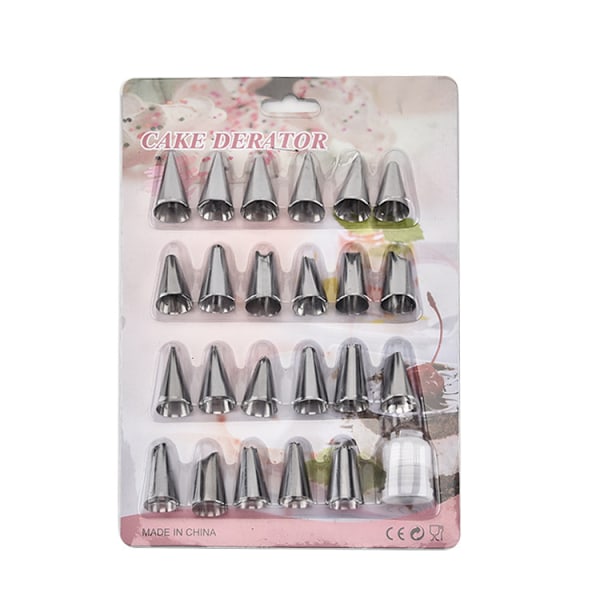 Profesjonelle store rørformede dyser, 23 stk rustfritt stål sømløse glasur rørformede dysetipssett for cupcakes og baking, 1 koblinger