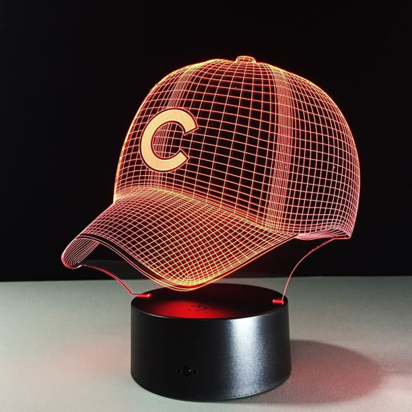 WJ 3D Hip Hop Baseball Team Cap Led 3D Illusion Nattlampa 7 färger Usb5V / Batteri Amerikansk basebollhatt Dekorlampa Visuell lampa Decoración Hatt-C