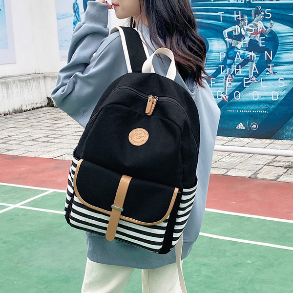 Leaper Jenter Canvas Skolesekk Laptop Datamaskin Bag Reiseveske Skolesekk Dagligveske, Gutter Jenter Ryggsekk (svart)