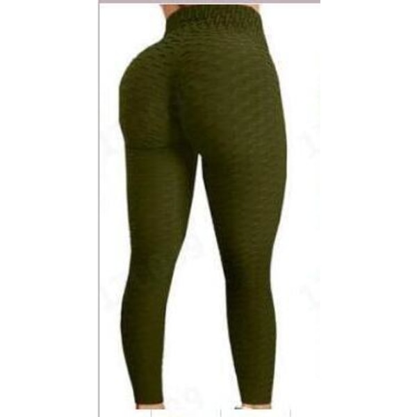 leggings för kvinnor Rumplyftande kvinnor byxa Hög midja magkontroll Träningsyogabyxor Peach hip sportleggings för flickor L（Army Green）