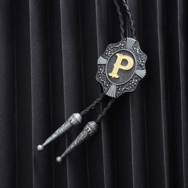 Bolo Tie til mænd - Vintage Initial Letter ABCDMJR til Z Western Cowboy Kostume Bryllup Bolo Ties