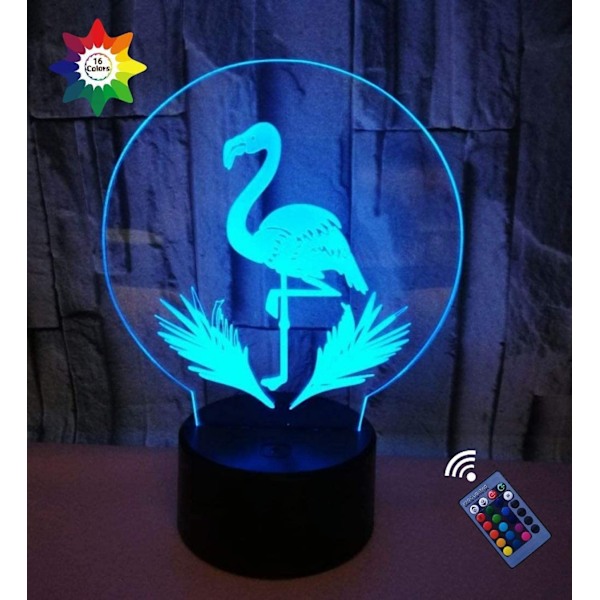 3D Flamingo Natlampe 16 Farver Skiftende USB Strøm Fjernbetjening Touch Switch Dekor Lampe Optisk Illusion Lampe